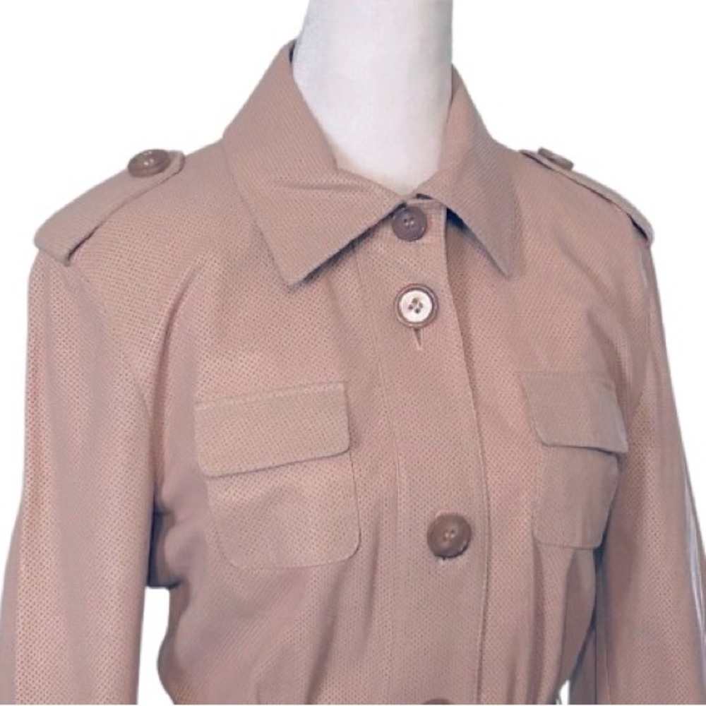 Vintage HUGO BOSS Lamb Leather Pink Peach Trench Coat Belted Waist Extra Small - Picture 6 of 16